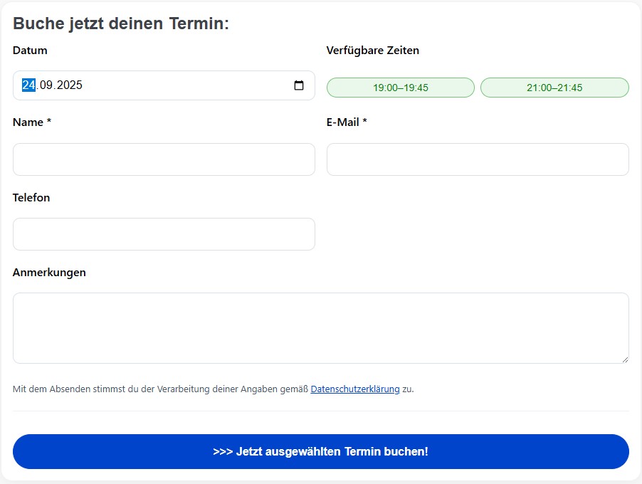 Wordpress Plugin Terminbuchung Buchungsformular