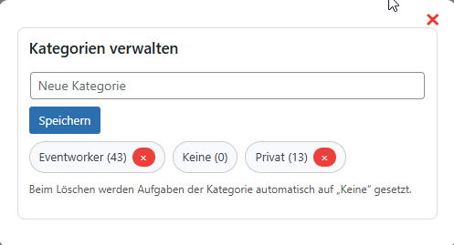 Hier kannst du deine Kategorien verwalten