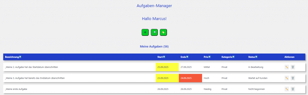 Die Hauptansicht deines Aufgaben-Managers